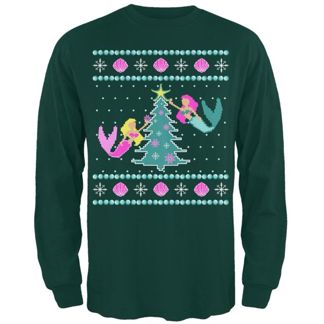 Mermaid Tree Ugly Christmas Sweater Mens Long Sleeve T Shirt