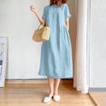 thumbnail image 2 of 2025 Robes d'Été Courtes à Col Rond pour Femmes, Manches, Couleur Unie, Coupe Ample, Robe Portefeuille pour Femmes, Été, Ajustée, Mi-Longue, 2 of 5