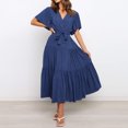 thumbnail image 1 of LOVZFMLL Women Solid Short Sleeve Loose Ruffles Lacing Dress Dark Blue L, 1 of 6