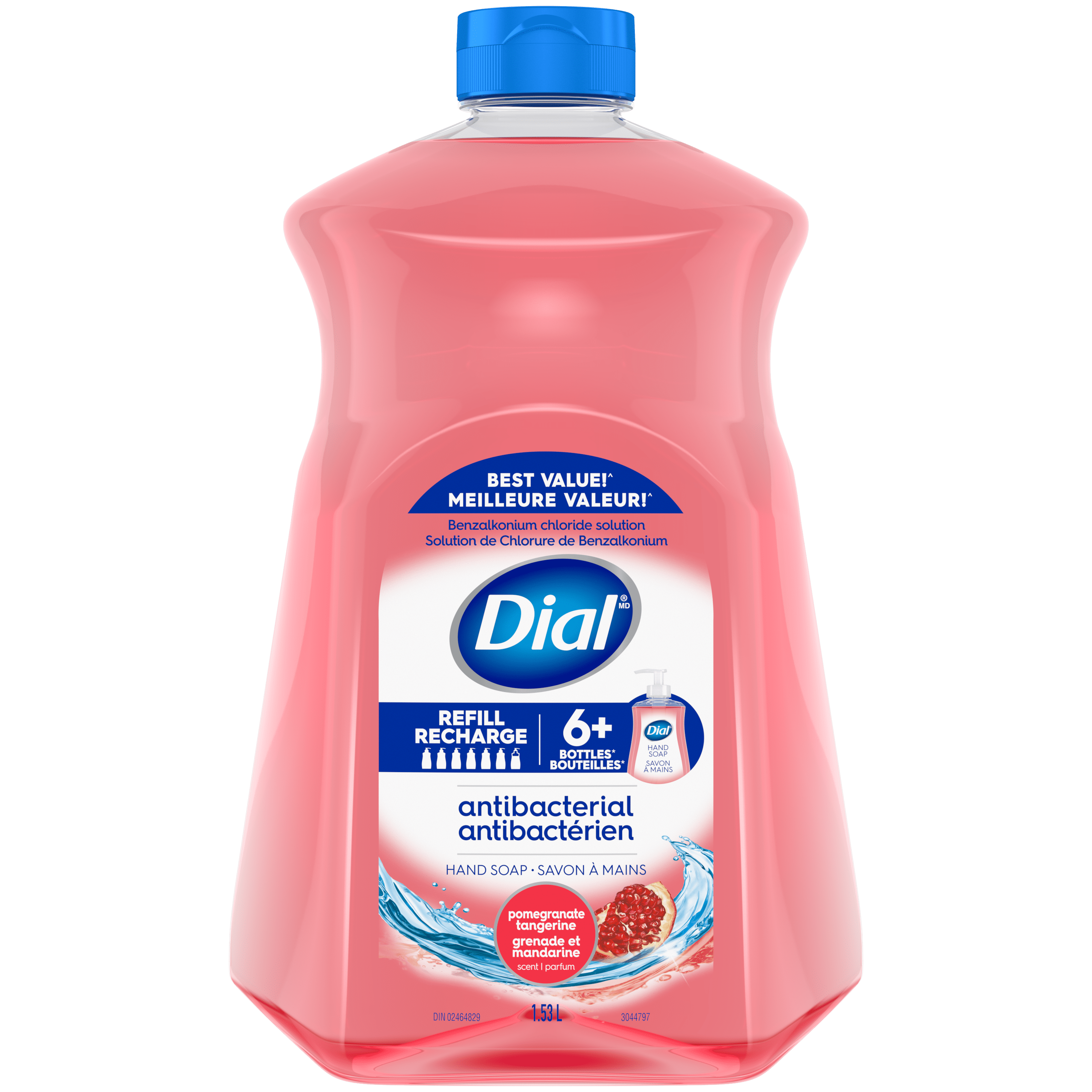 Dial Savon à Mains Antibactérien Liquide, Parfum Grenade et Mandarine, 1.53 Litres, Testé par des Dermatologues, pH Équilibré, Sans Silicones, Parabènes, Phtalates, SLES/SLS