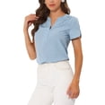 thumbnail image 4 of INSPIRE CHIC Women's Dots Printed Blouse V Neck Short Sleeve Wear-to-Work Top S Light Blue, 4 of 6