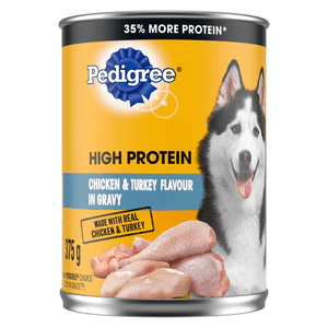 PEDIGREE HIGH PROTEIN Aliments pour chiens mouillés, viande réelle, poulet & Arôme de Turquie à Gravy