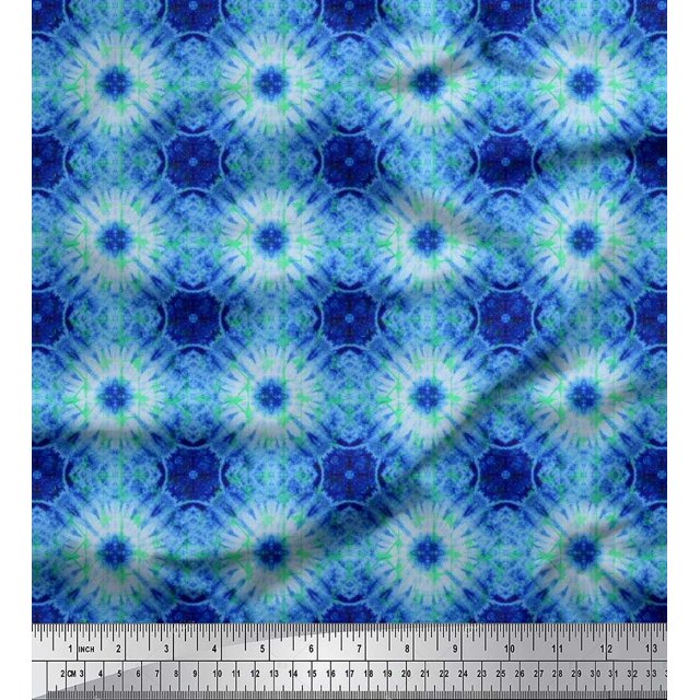 Soimoi Poly Georgette Fabric Check Tie-Dye Printed Craft Fabric by the Yard 52 Inch Wide