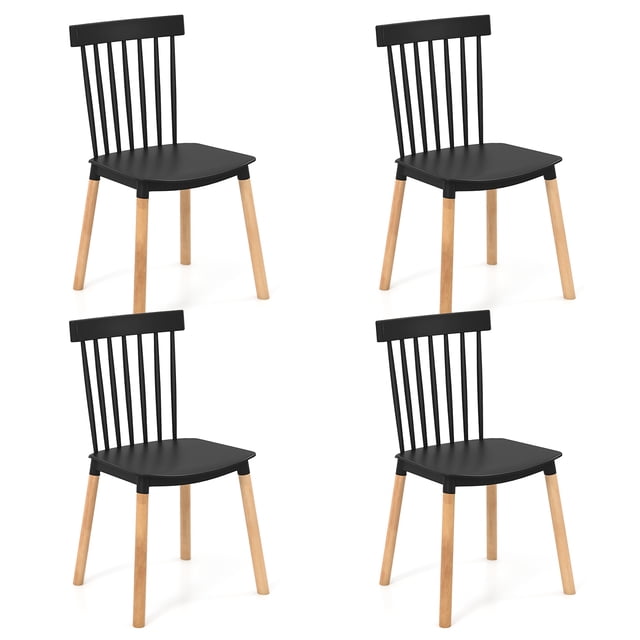 Gymax Set of 4 Windsor Dining Chairs Dining Chairs w/ Spindle Backs & Curved Seats Blsck