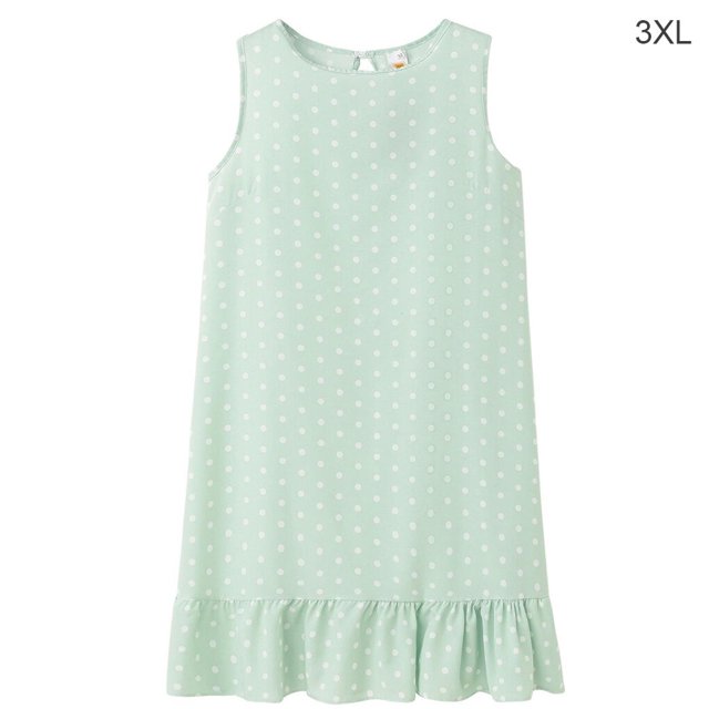 Robe Femme Sans Manches à Pois, Gilet, à Volants, Col Rond, Robe Ample à Col Rond, Vert Pâle, 3TG
