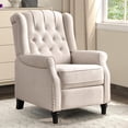 thumbnail image 1 of Fauteuil inclinable à oreilles avec boutons touffetés et accoudoirs roulés, fauteuil inclinable manuel avec coussin à ressorts et pieds en bois massif pour salon, blanc, 1 of 15