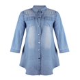 thumbnail image 2 of Robe Chemise Tunique en Denim pour Femmes à Manches Longues, à Revers, à Simple Boutonnage, 2 of 10