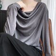 thumbnail image 4 of Roncen Haut à Manches Longues à Col Bénitier pour Femme, Blouse de Base Unie Drapée, Essentiel Extensible pour Superposition, 4 of 5