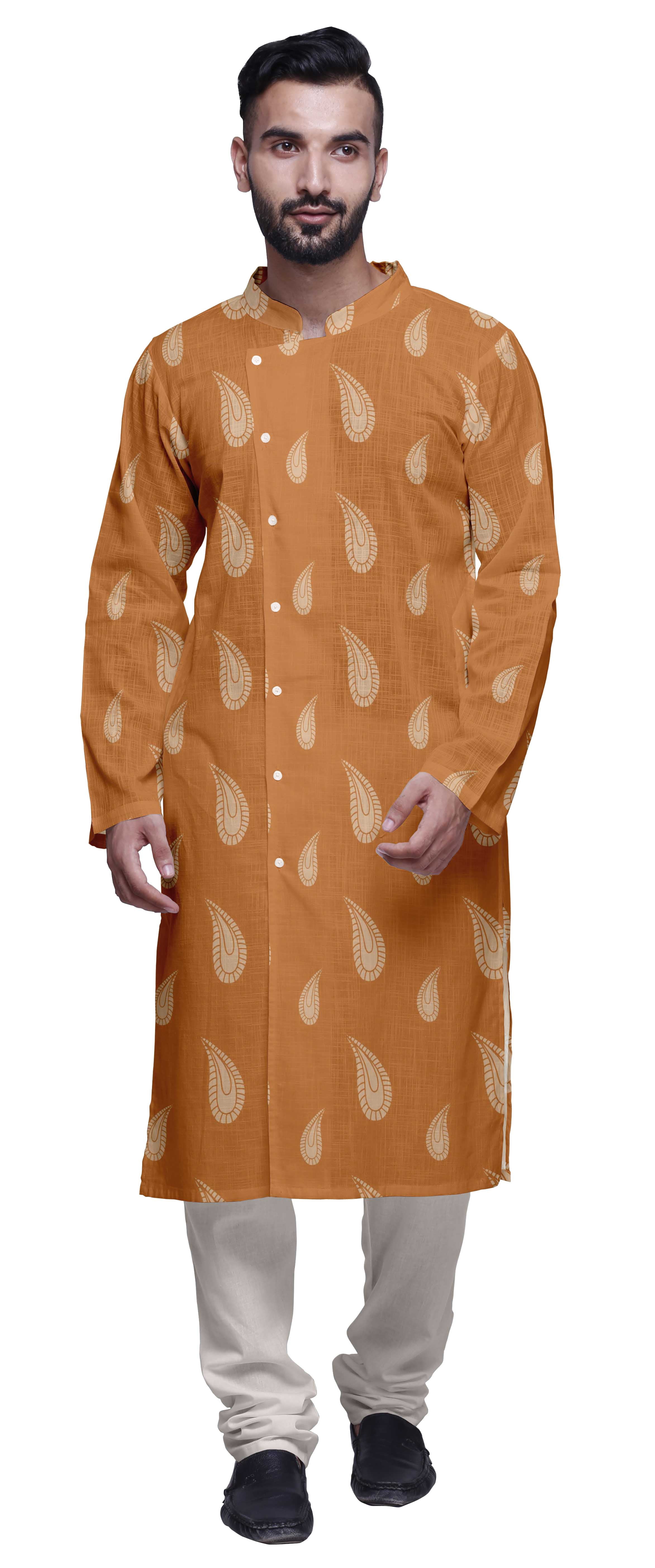 Atasi Kurta Pyjama de Designer pour Hommes Imprimé Style Angrakha Vêtements d'Été Décontractés