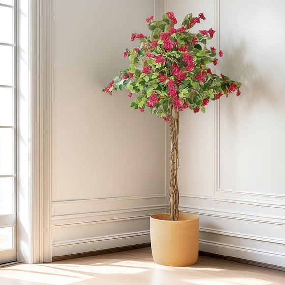 Artificial Bougainvillea Tree – 6ft Fake Flower Tree with Realistic Pink Blooms & Natural Wood Trunk, All-Weather Indoor/Outdoor Faux Plant for Porch, Patio, Home & Garden Decor