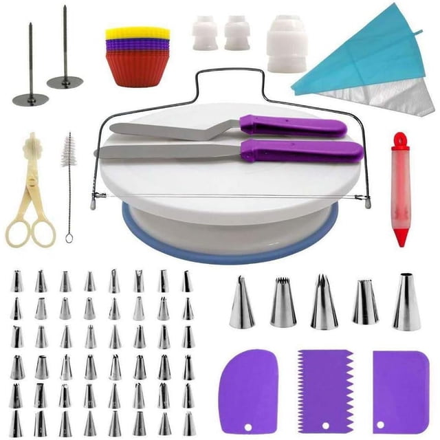 yeacher 106-Piece Professional Cake Decorating Kit with Turntable, Piping Nozzles, and Tools for Beginners & Experts (Purple Base)