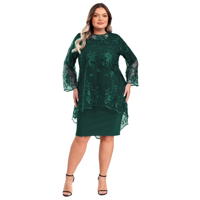 Venjoe Robe Tailleur pour Femme Grande Taille à Manches Longues Ensemble Mère de la Mariée Invitée de Mariage Robe de Bal Vert 3TG
