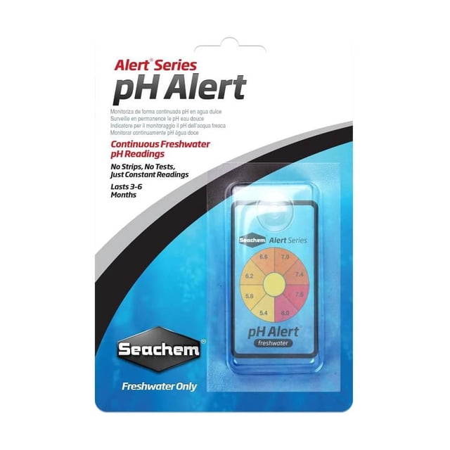 Seachem Alert Série pH Alert Moniteur en Plastique pour Aquariums d'Eau Douce avec un Capteur Rectangulaire en Plastique Affichant une Roue de Couleur du Jaune au Rouge Indiquant les Niveaux de pH de 5,4 à 8,0, Conçu pour la Surveillance Continue du pH de l'Eau Douce Sans Bandes de test, Présenté dans un Emballage de Vente au Détail avec la Marque Seachem, Idéal pour l'Entretien d'Aquarium et l'Entretien de l'Eau.