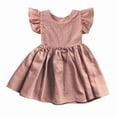thumbnail image 1 of ShomPort Jupe d'Été pour Filles en Lin Sans Manches Ligne A Col Ras du Cou Ruffle Confortable Respirante Couleur Unie Robe de Vacances, 1 of 7