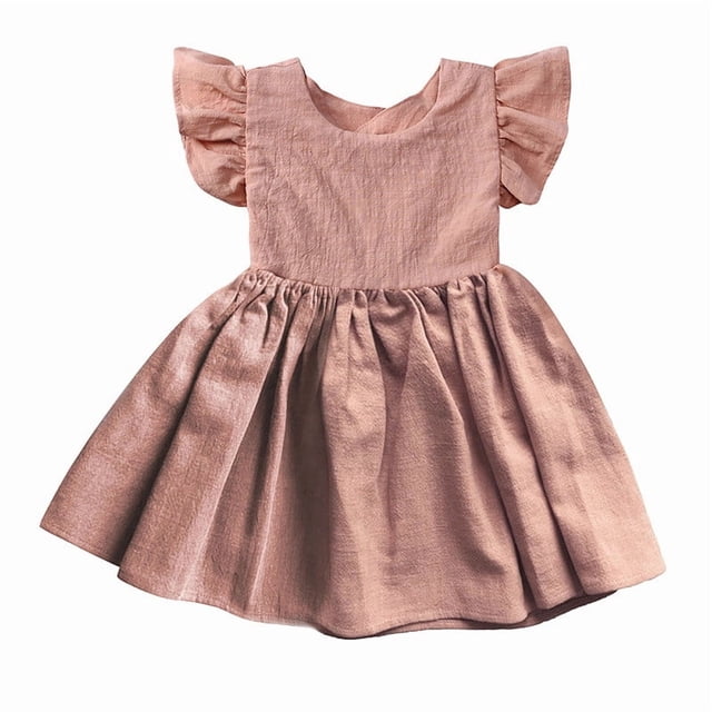 ShomPort Jupe d'Été pour Filles en Lin Sans Manches Ligne A Col Ras du Cou Ruffle Confortable Respirante Couleur Unie Robe de Vacances