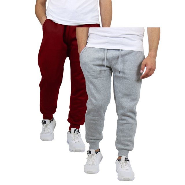 Men's 2 Pack Fleece Jogger Sweatpants,heathergrey/burgundy,M