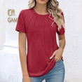 thumbnail image 2 of Penkiiy Hauts d'Été à Manches Courtes pour Femmes Col Rond Plissé Chic Décontracté T-Shirts Basiques Blouses de Travail m Vin, 2 of 6