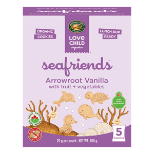 Love Child Organics Amis de la mer Arrowroot Vanille 5ct Les cookies Snack Pack 100g boîte