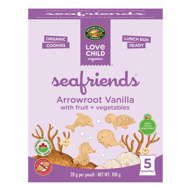 Love Child Organics Sea Friends Arrowroot Vanilla 5ct Snack Pack Cookies 100g Box