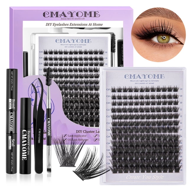 Fofosbeauty DIY Lash Extension Kit, 156pcs Individual Lashes Cluster, 10-18mm Mix Lash Clusters for Women Kids Teens, with Lash Bond Seal Remover(5ML) Eyelash Brush Tweezer, Black Medium