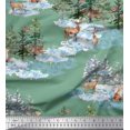 thumbnail image 1 of Soimoi Blue Rayon Fabric Animals & Pine Tree Print Fabric by Yard 56 Inch Wide, 1 of 5