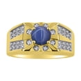 thumbnail image 1 of RYLOS Men's Rings 14K Yellow Gold Designer Starburst 7MM Round Gemstone & Diamond Ring Blue Star Sapphire September  Size 9, 1 of 7