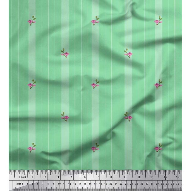 Soimoi polyester Crepe Fabric Artistic Floral & Stripe Printed Fabric 1 Yard 42 Inch Wide