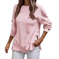 thumbnail image 1 of Women Sweatshirt O-Neck Side Split Button-down Women Sweatshirt Autumn Winter Solid Color Long Sleeve T-shirt, 1 of 8