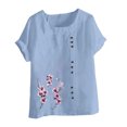 thumbnail image 4 of Jusqu'à 50 % de Rabais Horkkom Chemises en Lin pour Femmes Grande Taille à Imprimé Floral Col Rond Manches Courtes Chemises d'Été Amples et Confortables Blouses, 4 of 4