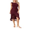thumbnail image 3 of Women Wrap Ruched Split Party Midi Dress Sleeveless V-Neck High Split Solid Bodycon Elegant Party, 3 of 7