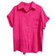 thumbnail image 4 of Women's Solid Color Casual Batwing Sleeve Button Pocket Short Sleeve Shirt, 4 of 4