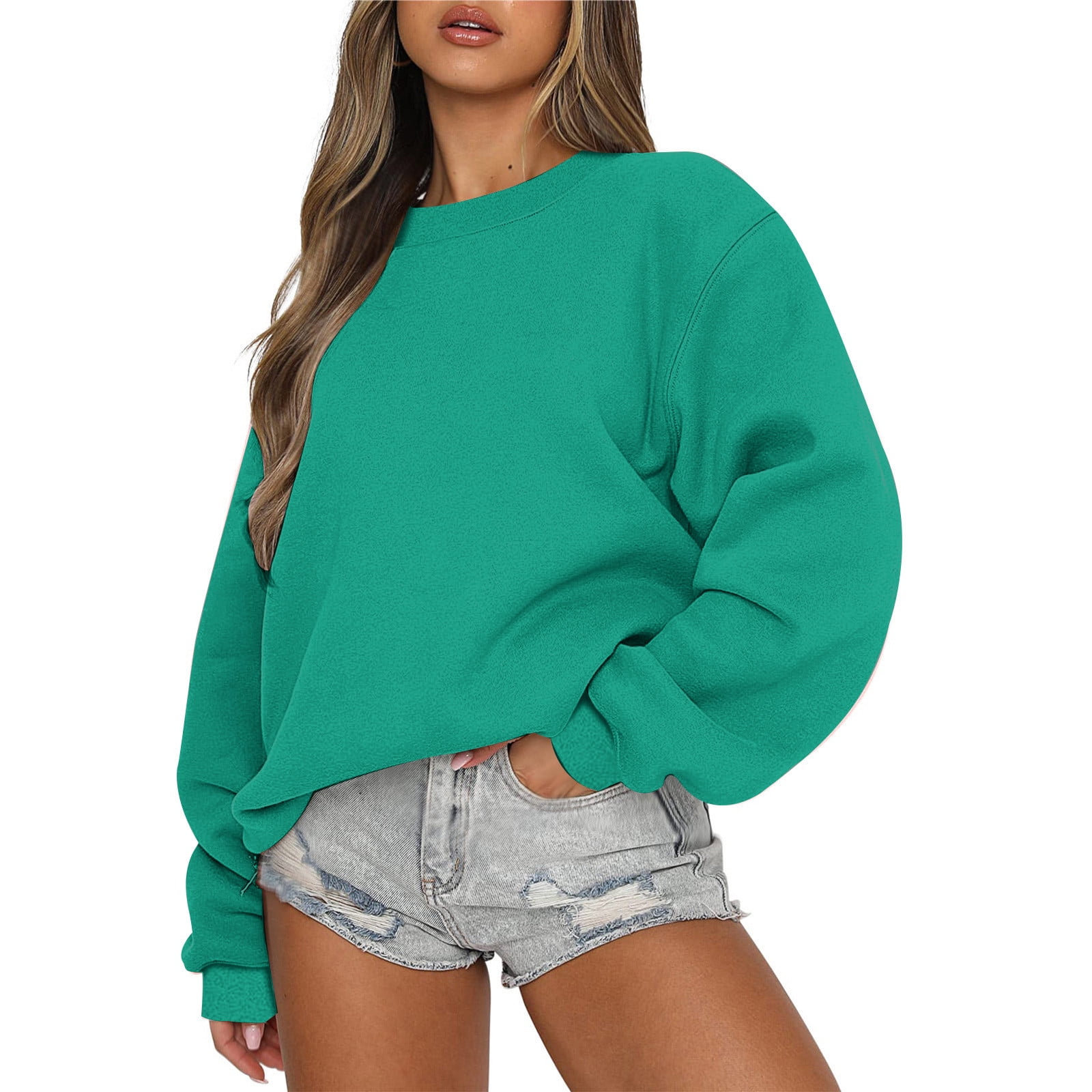 EGNMCR Chandail pour Femmes d'Hiver Coupe Ample Décontracté à Manches Longues Mode Col Ras du Cou Chandails Surdimensionnés Chandail à Enfiler pour Femmes