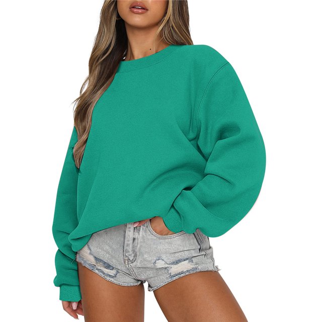 EGNMCR Chandail pour Femmes d'Hiver Coupe Ample Décontracté à Manches Longues Mode Col Ras du Cou Chandails Surdimensionnés Chandail à Enfiler pour Femmes