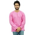 thumbnail image 1 of Atasi Men's Baby Pink Short Kurta Round Keyhole Neck Cotton Shirt-Small, 1 of 6
