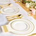 thumbnail image 4 of Gold Plastic Plates Set of 60  Disposable Plastic Party Plates with Gold Rim 30 Dinner Plates 10” and 30 Salad Dessert Appetizer Plates 7”  Elegant Fancy Heavy Duty Wedding Party Plates, 4 of 5