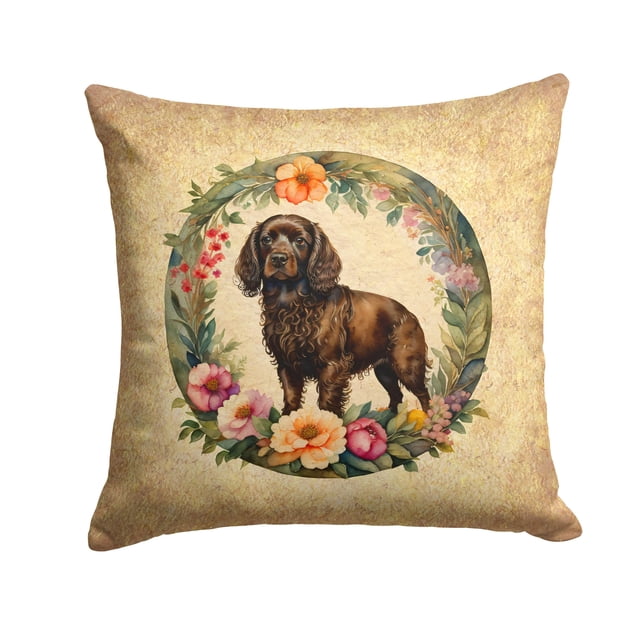Coussin Décoratif Boykin à Motif d'Épagneul et de Fleurs