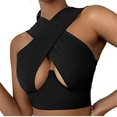 thumbnail image 1 of Women Criss Cross Tank Tops Sleeveless Solid Color Cutout Crop Tops, 1 of 5