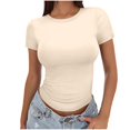 thumbnail image 2 of QIPOPIQ T-Shirts Basiques pour Femmes Col Rond Manches Courtes Courts Hauts Mignons d'Été T-Shirts Ajustés Vêtements Y2k Liquidation 2025, 2 of 6