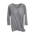 thumbnail image 1 of Ltctricy T-Shirts pour Femmes avec Soutien-Gorge Intégré Manches 3/4 Encolure Dégagée Tricot Côtelé Hauts de Pyjama Ajustés Tuniques Décontractées Blouses (Gris, XX-Grand), 1 of 7
