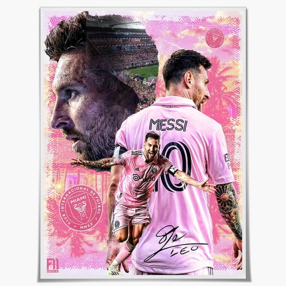 Lionel Poster Football Superstar Messi Poster,Sports Soccer Canvas Wall Art,Messi Posters for Boys Bedroom Decor,Pink Messi Print Pictures Fan Gifts 12x16in Unframed