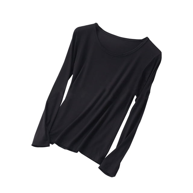 Besolor T-Shirts de Pyjama pour Femmes Grande Taille à Col Rond à Manches Longues Chemise de Nuit Fine Décontractée Confortable T-Shirts de Couleur Unie Vêtements de Nuit