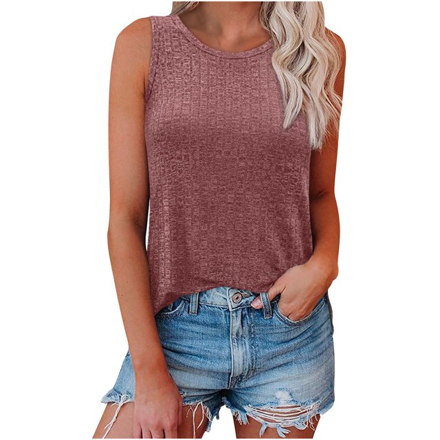 Cameland Débardeur en Tricot pour Femmes, Col Rond Sans Manches, T-Shirts Décontractés Basiques