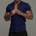 thumbnail image 2 of XZNGL Men Shirts Short Sleeve Men Casual Solid Slim-Fit Turn-Down Collar Button Short Sleeve Business Shirt Mens Linen Shirts Short Sleeve Mens Shirts Short Sleeve Casual, 2 of 8