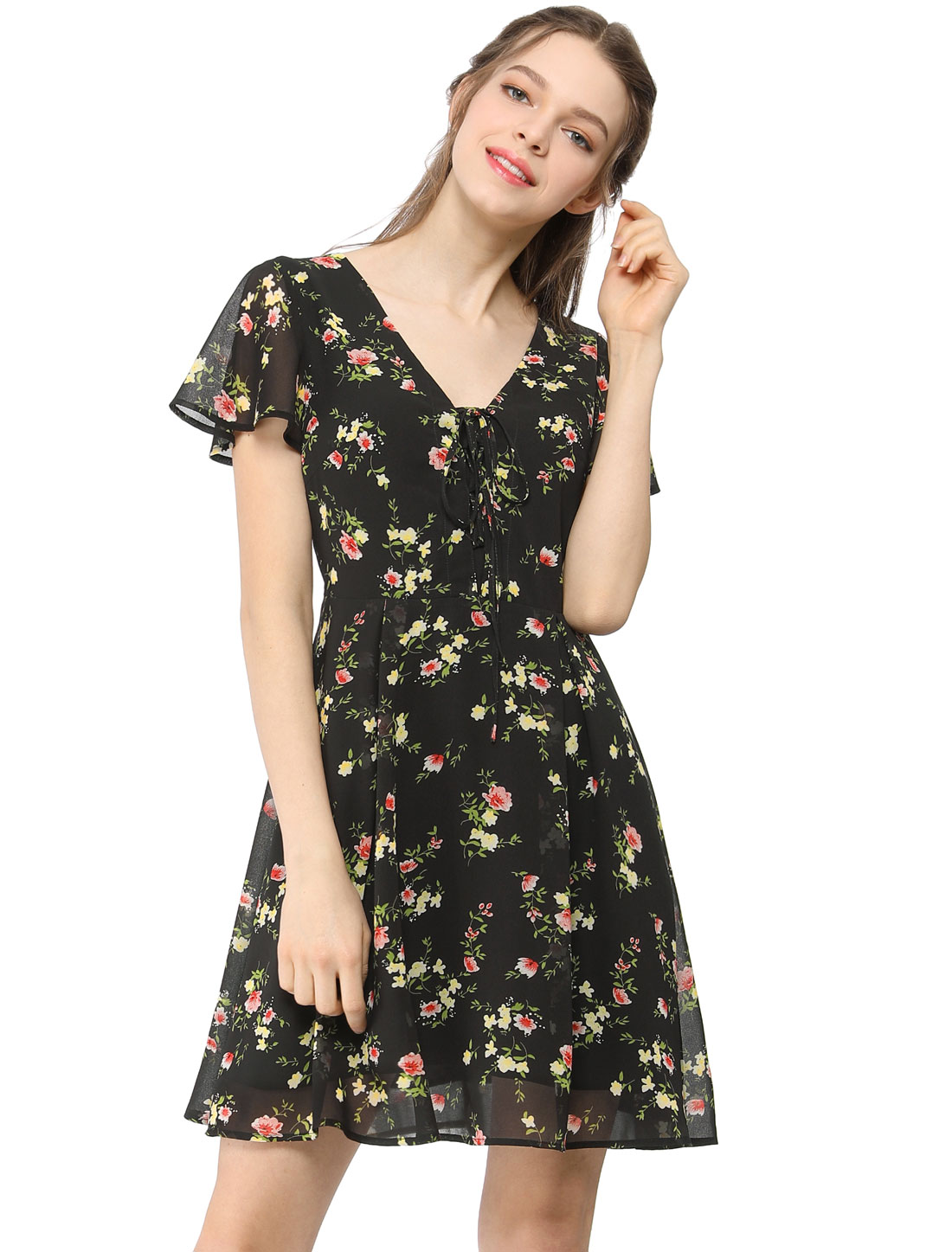 INSPIRE CHIC Robe en Mousseline à Lacets à Fleurs pour Femme