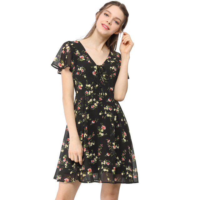 INSPIRE CHIC Robe en Mousseline à Lacets à Fleurs pour Femme