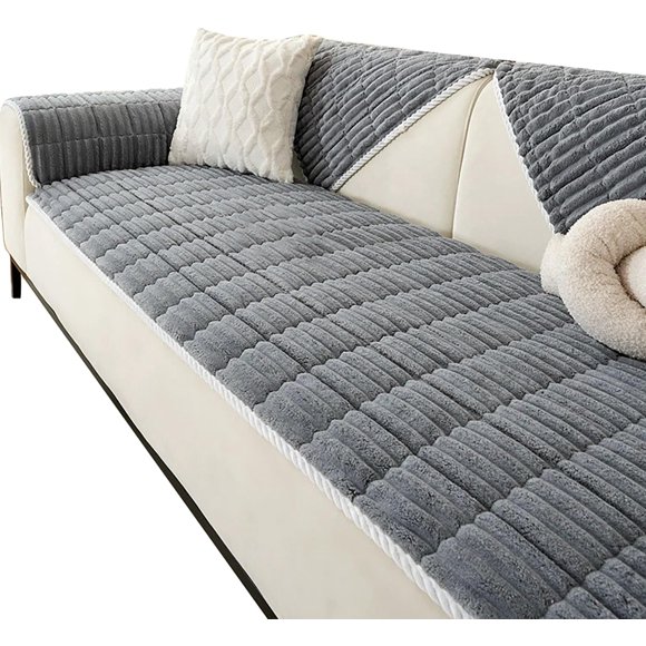 Soft Flannel Sofa Covers 1 2 3 4 Seater,Corner Sofa Slipcover L U Shape Sectional Couch Covers Non-Slip Settee Furniture Protector Cover Washable of Living Room(Light Gray,1 Seater 70x70cm 1pc)