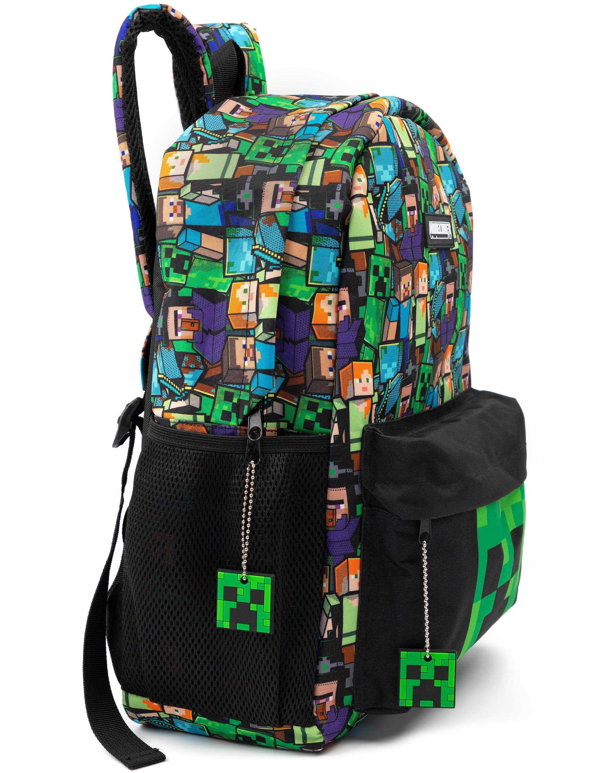 Minecraft Sac à Dos Noir pour Enfants à Imprimé Intégral, Sac à Dos d'École pour Garçons (Taille Unique)