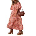 thumbnail image 1 of Robe Maxi Décontractée d'Été pour Femmes, Bohème à Fleurs, Col en V, Manches Courtes Bouffantes, Robe de Plage Longue Évasée, Bleu Ciel, M, 1 of 7