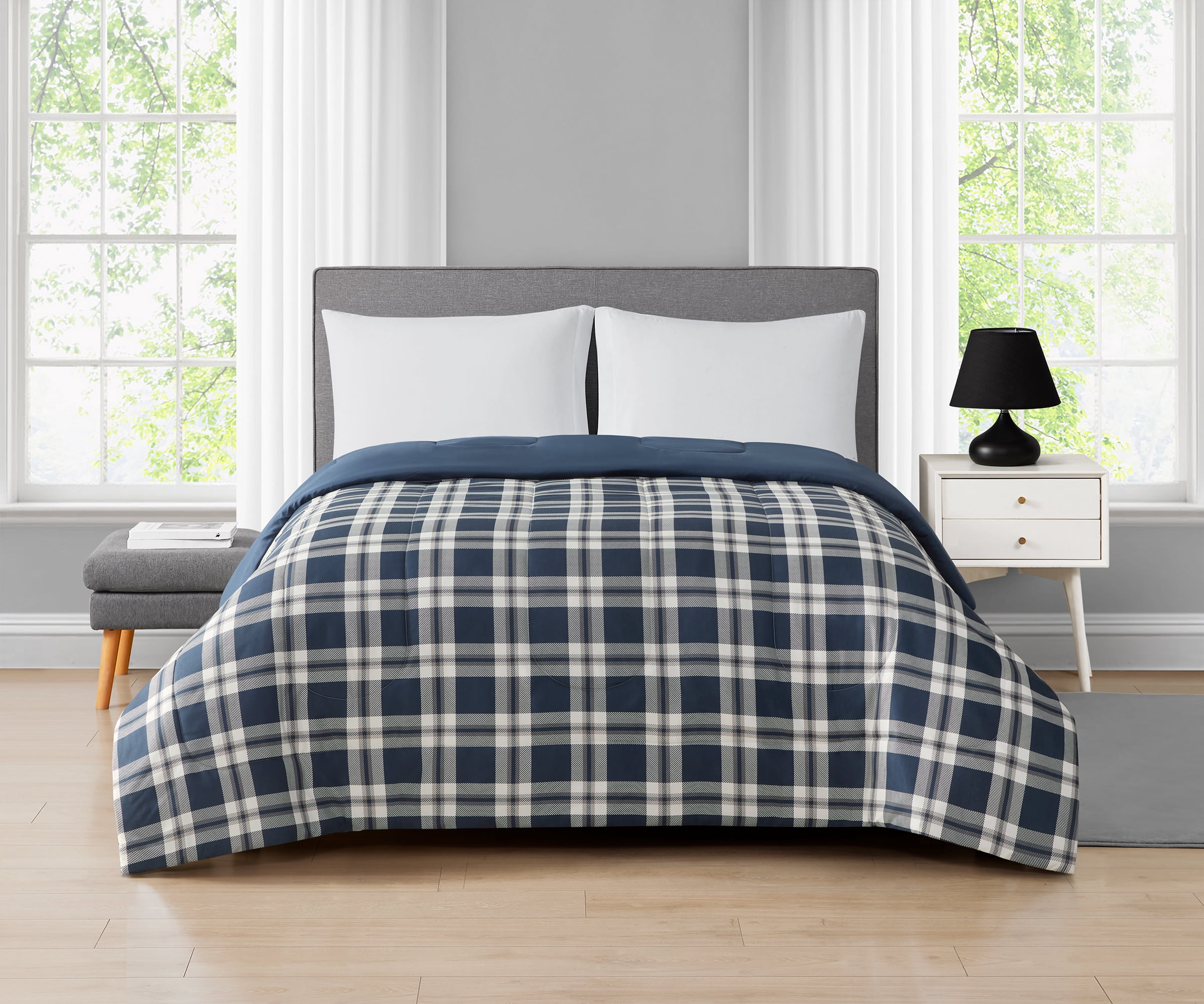 Mainstays Couette Carre Bleu Reversible Double