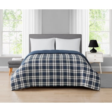 Mainstays Plaid Navy Reversible Comforter Double/Queen